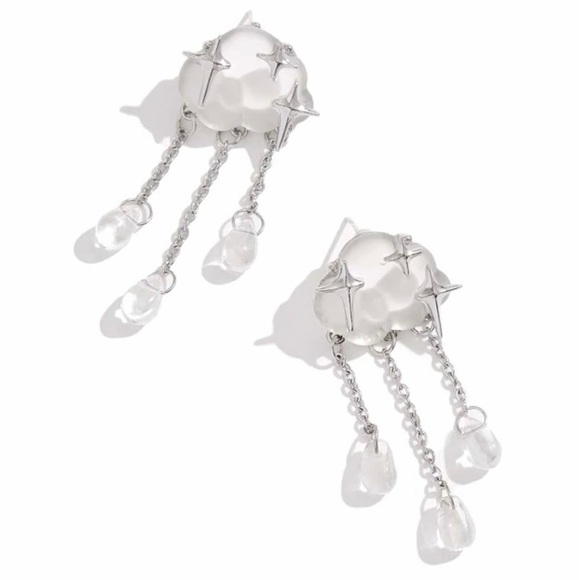 “Starry Rain Clouds” Frosted Glass Star Stellar Cumulus Weather Raindrops Dangle - Picture 6 of 16